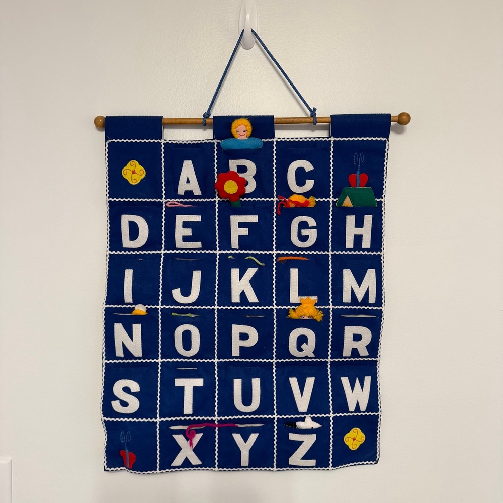 Vintage Pockets of Learning Alphabet Wall Hanging Felt ABC Pocket Chart Nursery